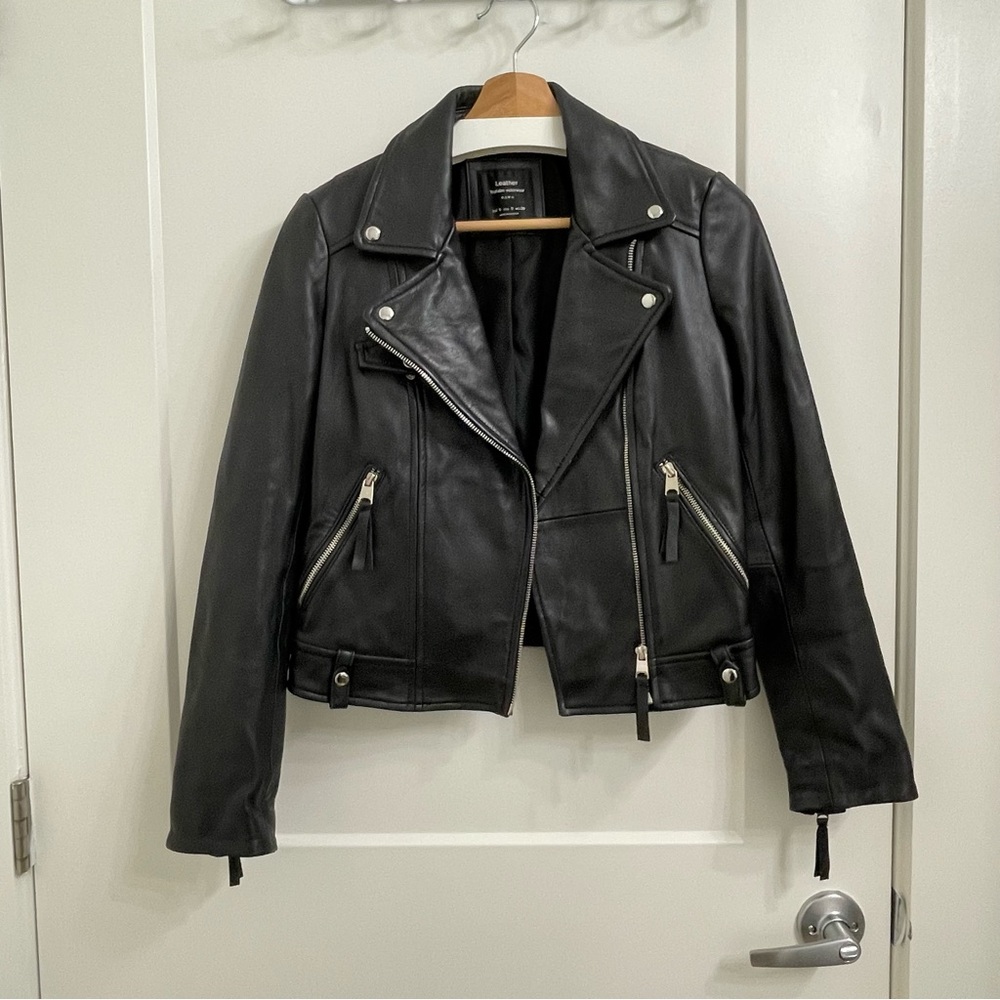 Zara Black Lamb Skin Leather Biker Jacket